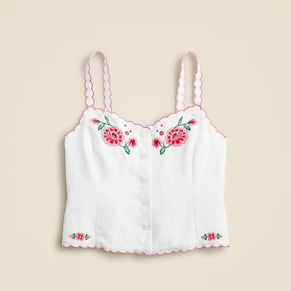 J. Crew Tops - NWT J. Crew White Tank Top with Pink Floral Embroidery size 8